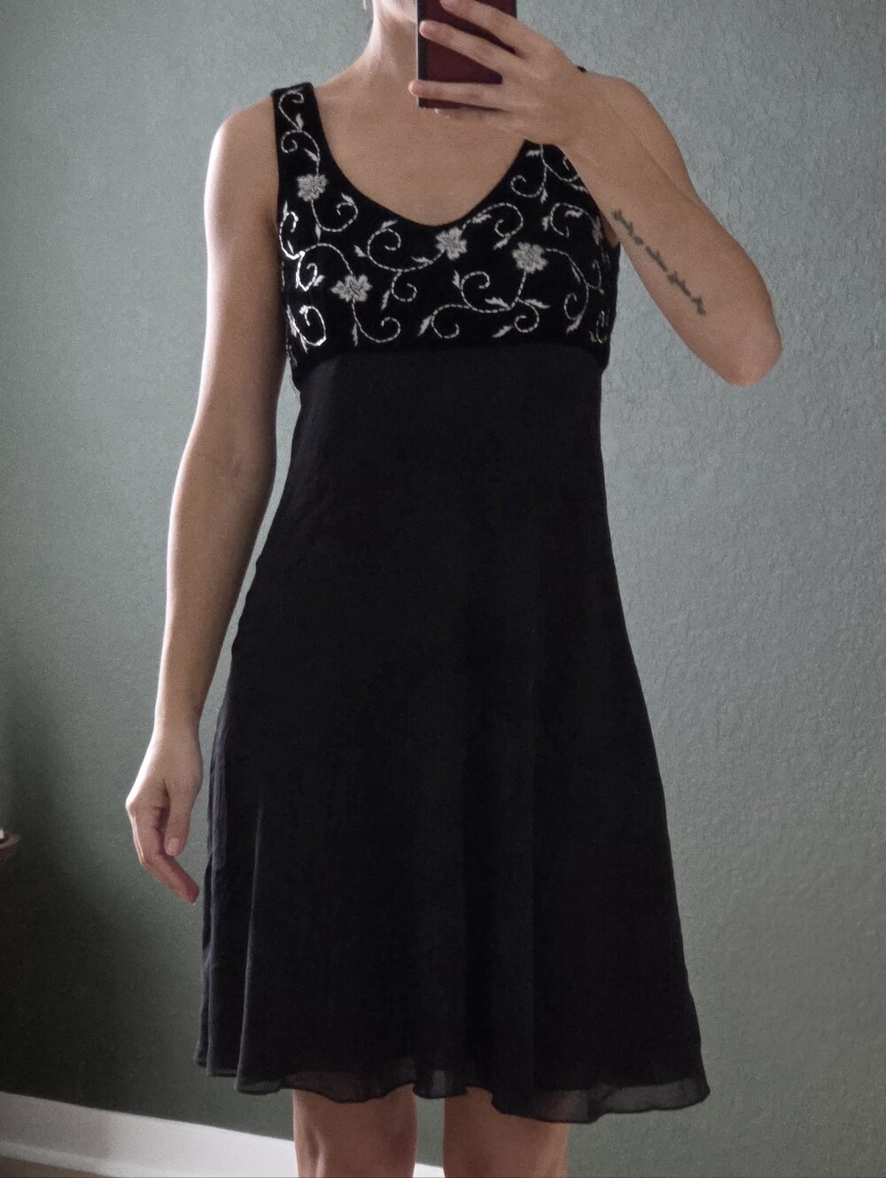 Vintage Kay Unger Silk Beaded Mini Dress, Velvet, Size 4, Black, Sleeveless